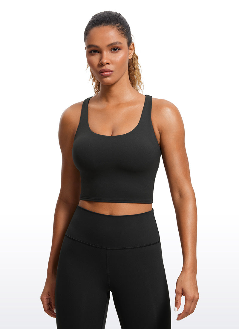 CRZ YOGA Sutien sport pentru femei Butterluxe, cu bretele subțiri, croi lung și bretele încrucișate, negru