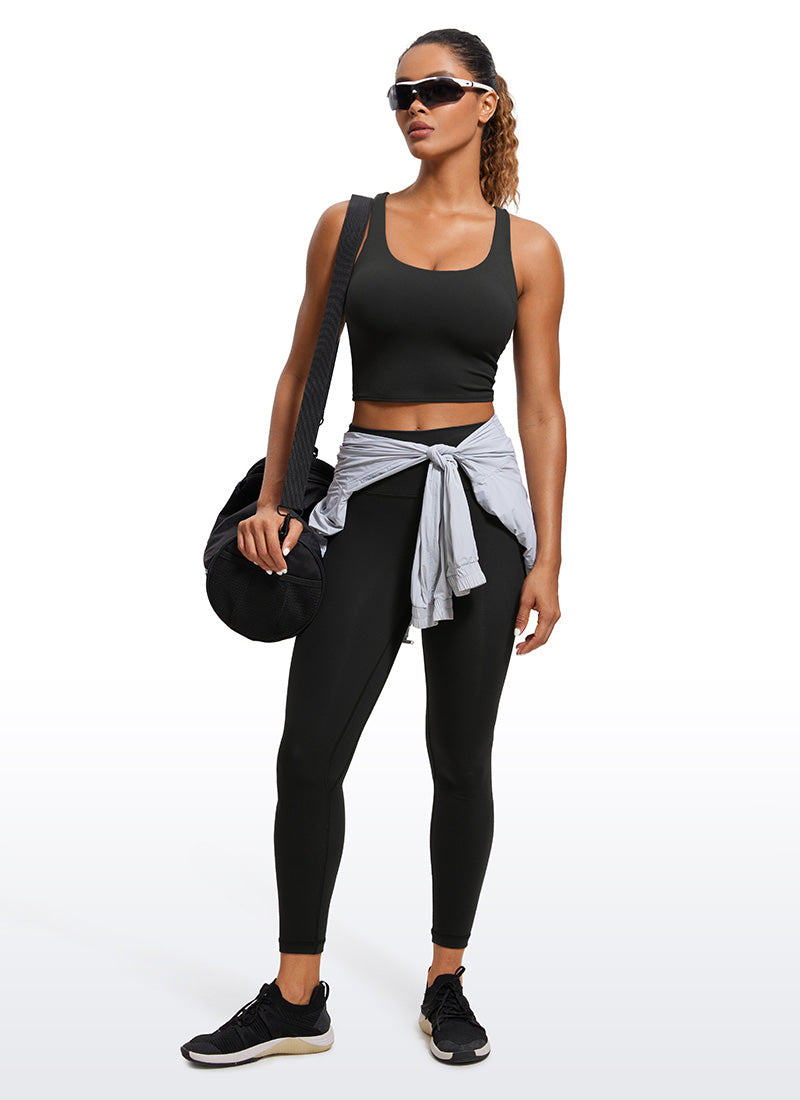 CRZ YOGA Sutien sport pentru femei Butterluxe, cu bretele subțiri, croi lung și bretele încrucișate, negru