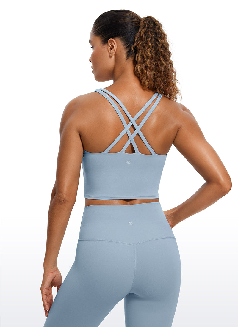 CRZ YOGA – Sutien sport pentru femei Butterluxe, cu bretele subțiri, croi lung și design încrucișat, albastru cambric