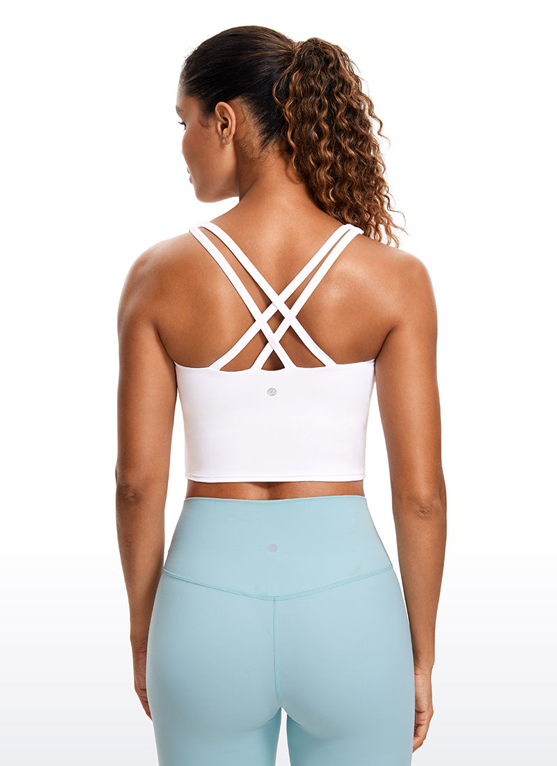 CRZ YOGA Sutien sport pentru femei Butterluxe, cu bretele subțiri, croi lung și design încrucișat, alb