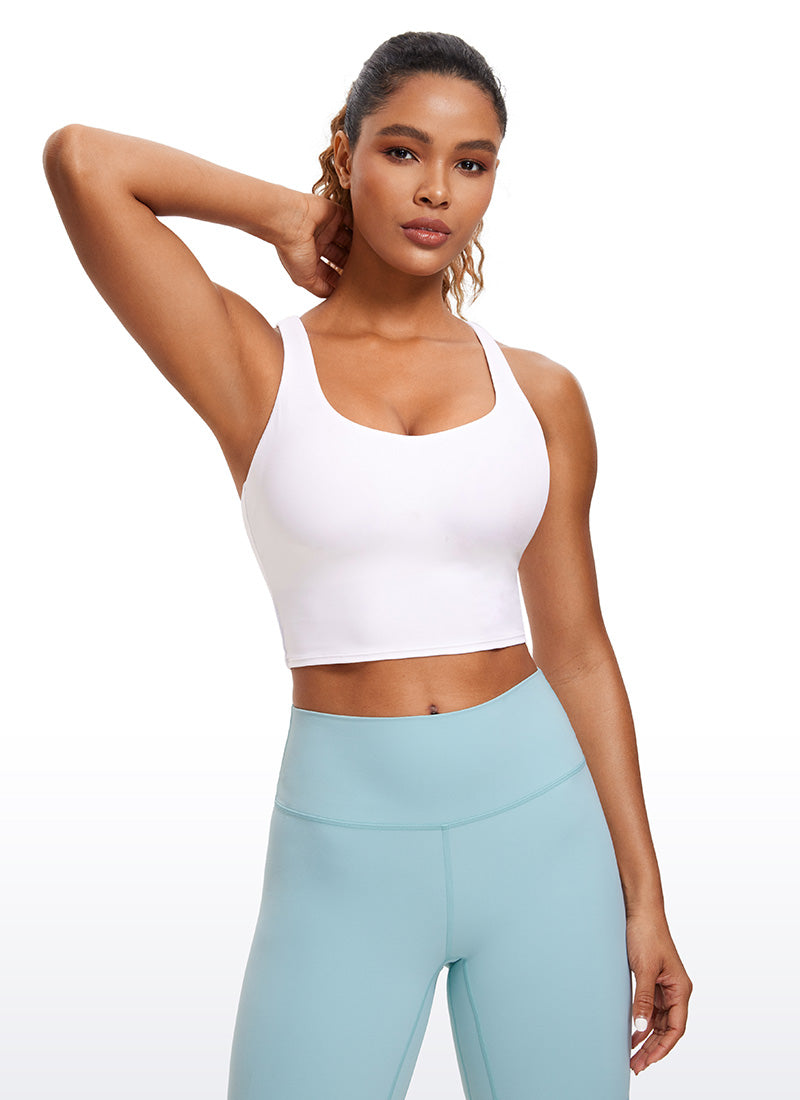 CRZ YOGA Sutien sport pentru femei Butterluxe, cu bretele subțiri, croi lung și design încrucișat, alb