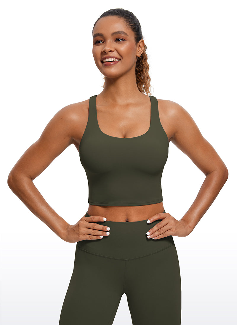CRZ YOGA – Sutien sport pentru femei Butterluxe, cu bretele subțiri, croi lung și design încrucișat, verde măslin