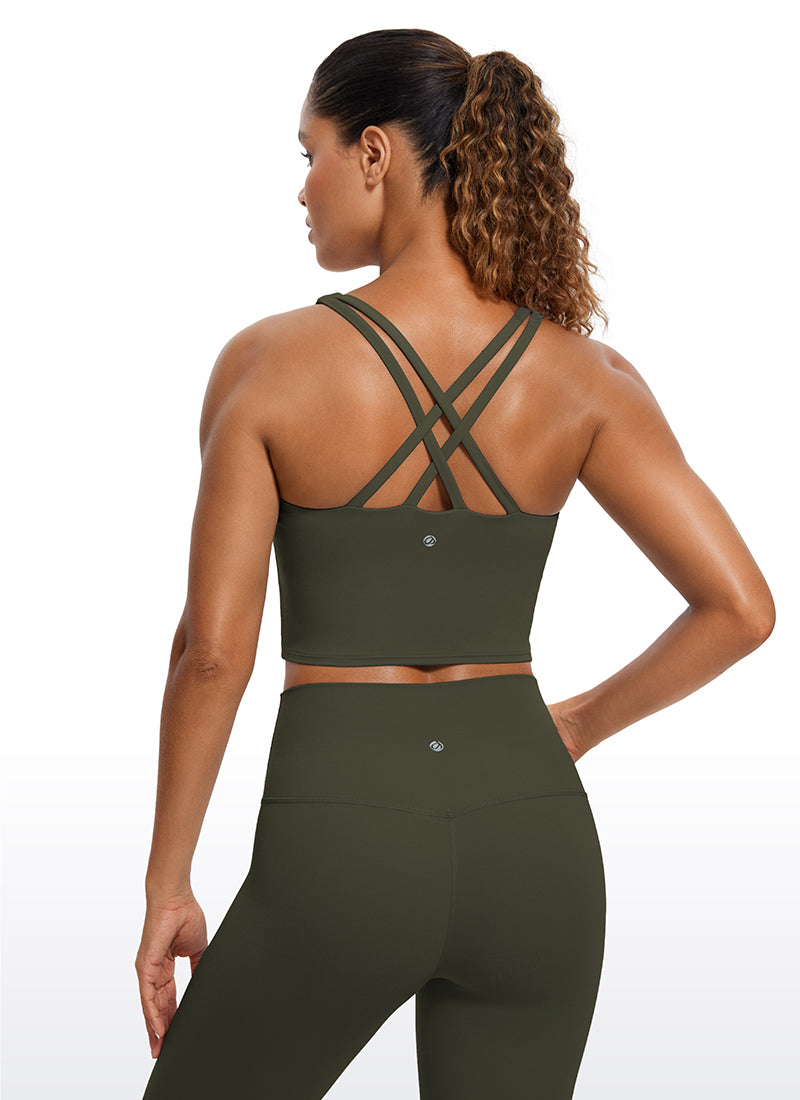 CRZ YOGA – Sutien sport pentru femei Butterluxe, cu bretele subțiri, croi lung și design încrucișat, verde măslin