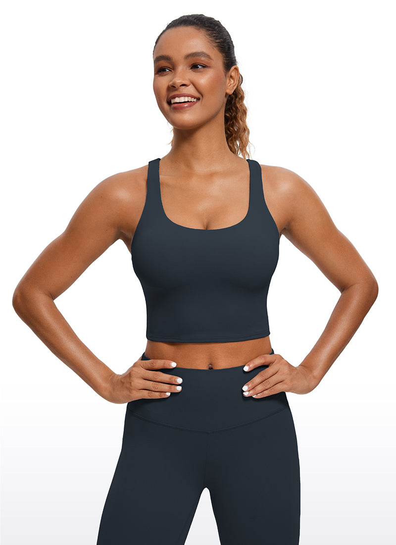CRZ YOGA – Sutien sport pentru femei Butterluxe, cu bretele subțiri, croi lung și design încrucișat, culoare True Navy