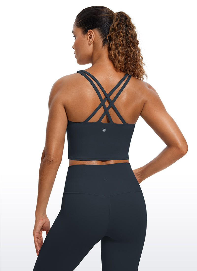 CRZ YOGA – Sutien sport pentru femei Butterluxe, cu bretele subțiri, croi lung și design încrucișat, culoare True Navy