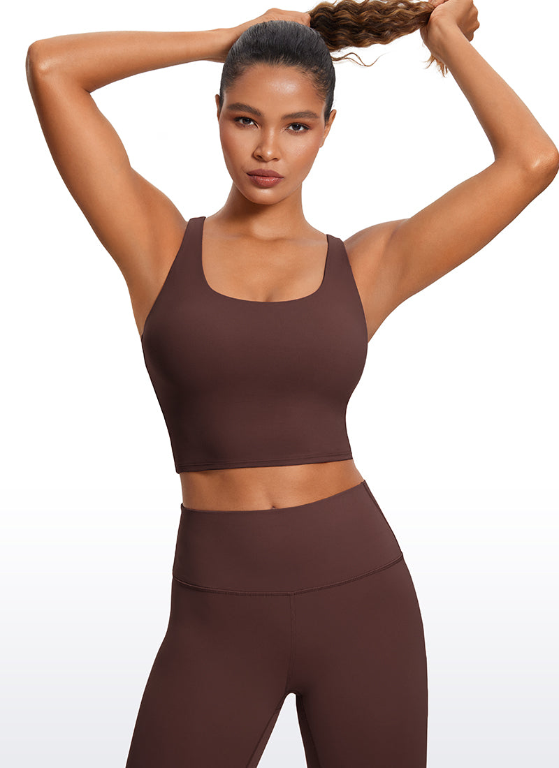 CRZ YOGA – Sutien sport pentru femei Butterluxe, cu bretele subțiri, croi lung și design încrucișat, culoare taupe