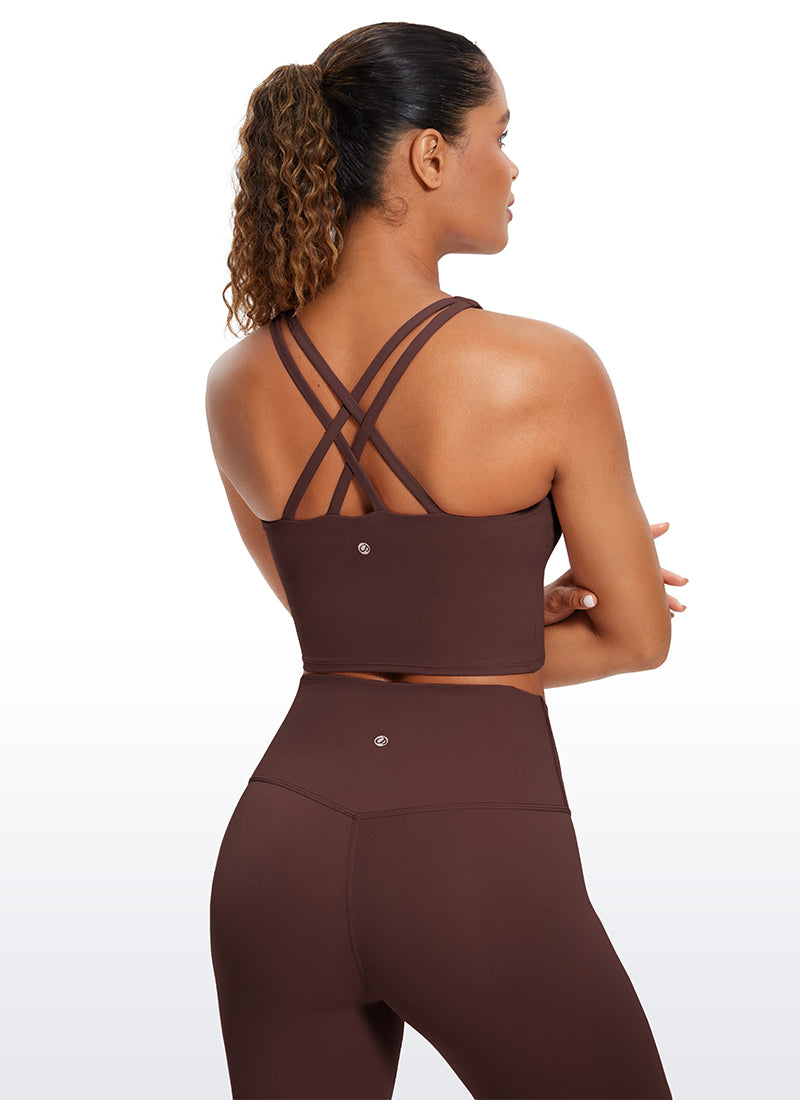 CRZ YOGA – Sutien sport pentru femei Butterluxe, cu bretele subțiri, croi lung și design încrucișat, culoare taupe