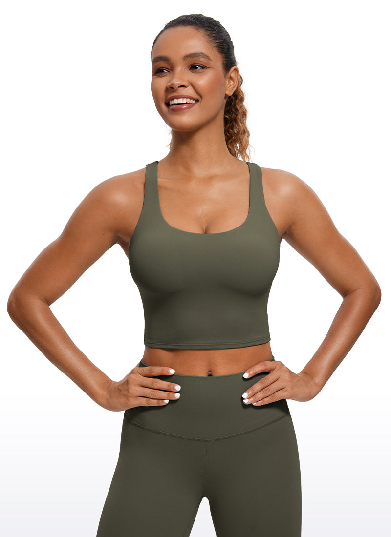 CRZ YOGA – Sutien sport pentru femei Butterluxe, cu bretele subțiri, croi lung și design încrucișat, verde armată deschis