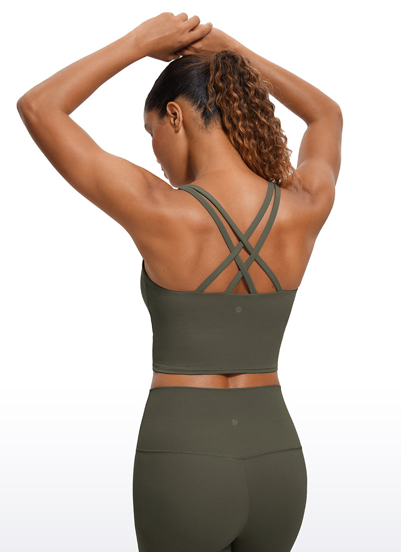 CRZ YOGA – Sutien sport pentru femei Butterluxe, cu bretele subțiri, croi lung și design încrucișat, verde armată deschis