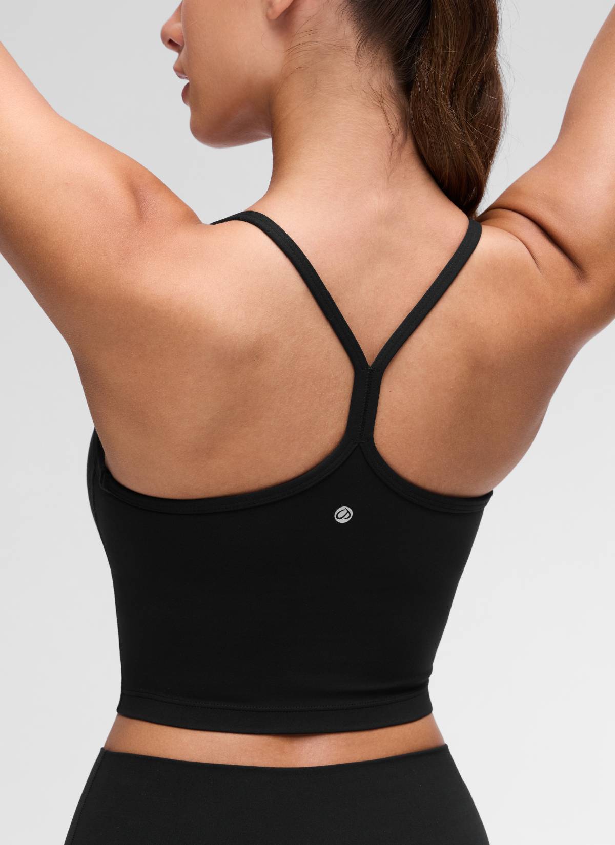 CRZ YOGA moteriška ilginta Butterluxe sportinė liemenėlė ir trumpa palaidinė su Y formos nugara, juodos spalvos