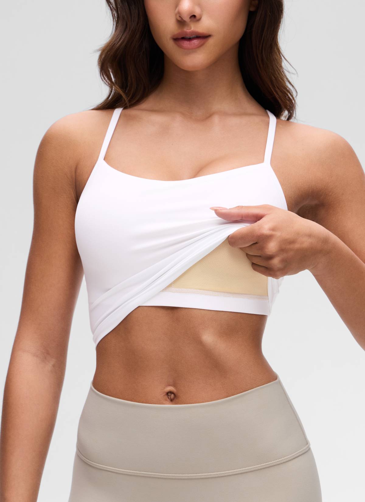Top corto reggiseno sportivo lungo con schiena a Y Butterluxe da donna CRZ YOGA Bianco