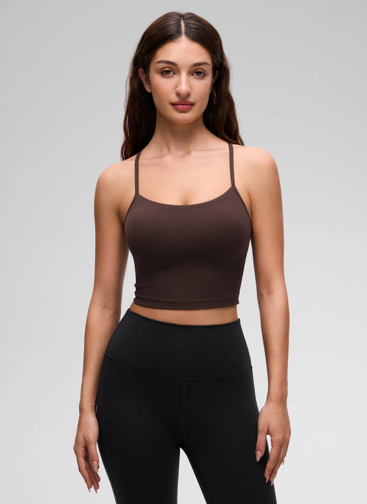 CRZ YOGA da Donna Butterluxe Top Canotta Corta Reggiseno Sportivo Lungo con Schiena a Y Marrone Cioccolato Fondente