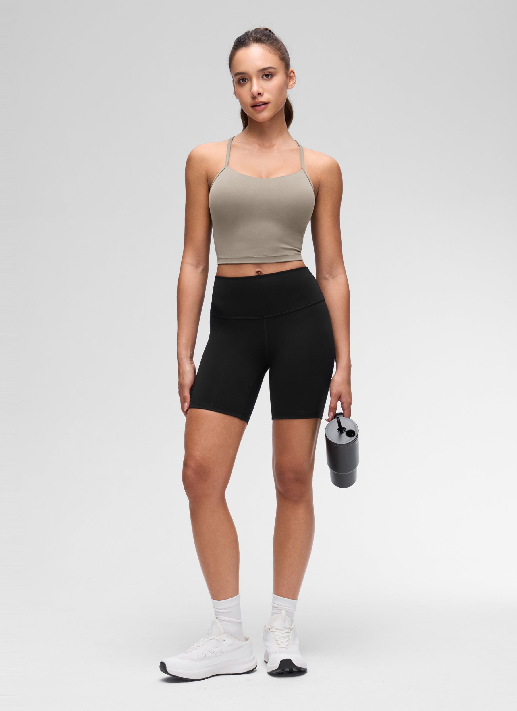 CRZ YOGA da Donna Butterluxe Top Canotta Corta Reggiseno Sportivo Lungo con Schiena a Y Grigio Cenere Caldo