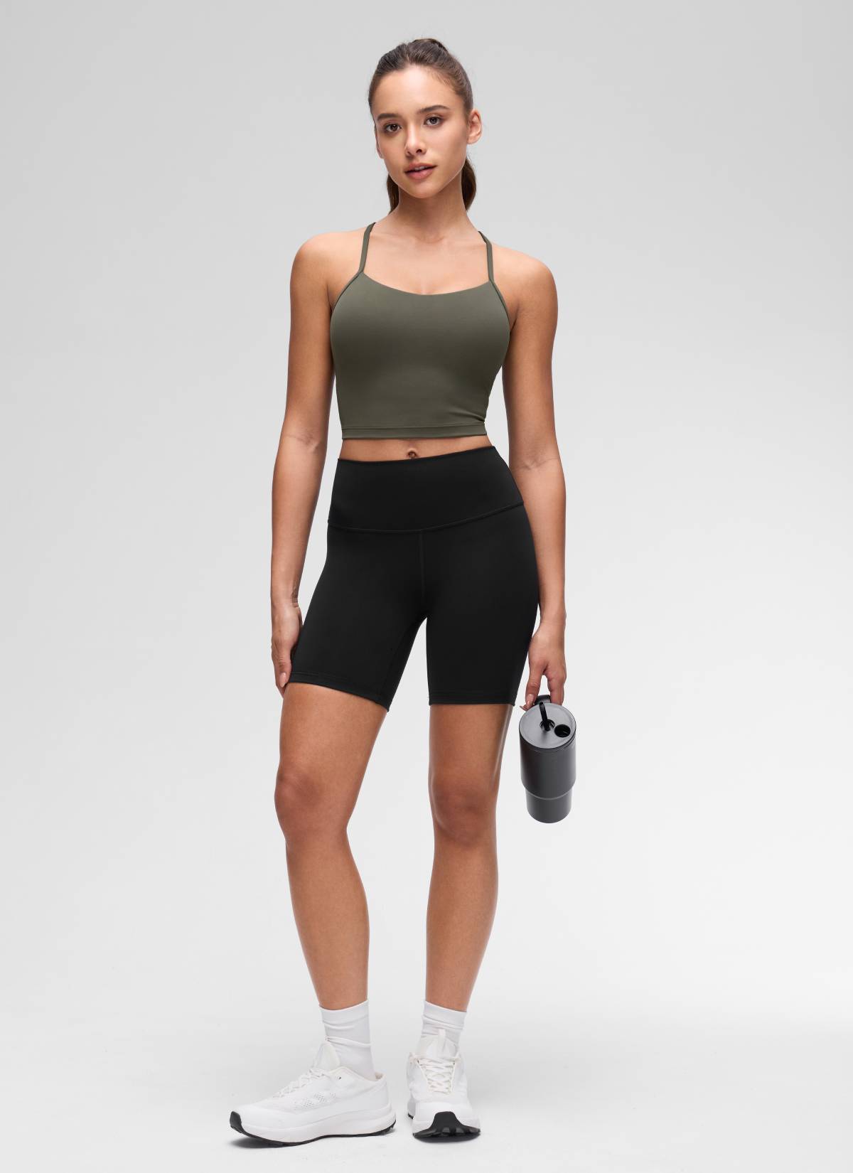 Top corto reggiseno sportivo lungo con schiena a Y Butterluxe da donna CRZ YOGA Verde Militare Chiaro