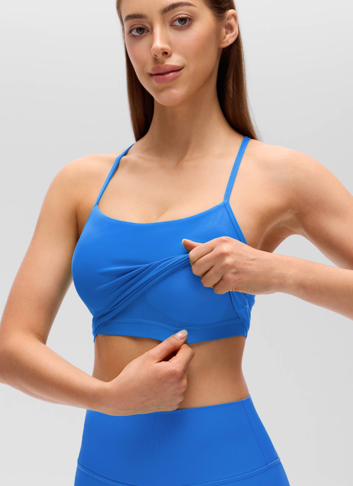 CRZ YOGA Naisten Butterluxe Y-selkäiset pitkät urheiluliivit ja crop top Sparkle Blue @model_info:Lary