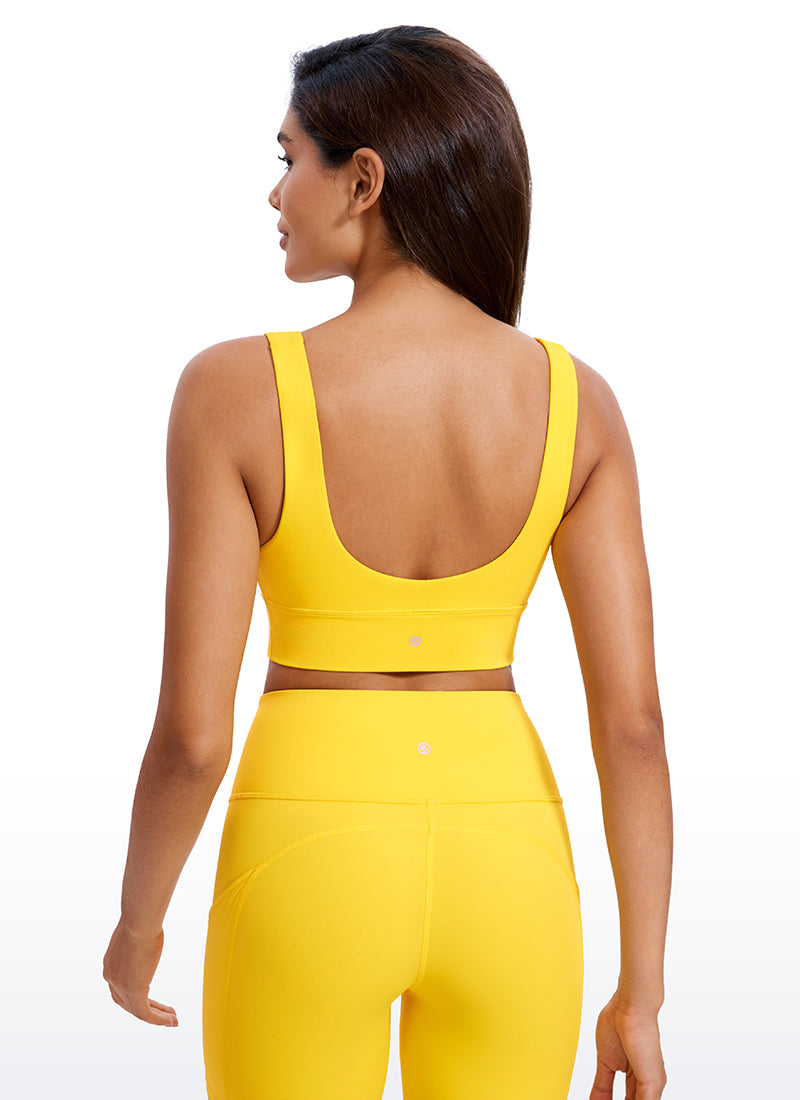 CRZ YOGA Women's Light Support Butterluxe Yoga Bra Longline U back V Neck High Visibility Yellow @model_info:Sara
