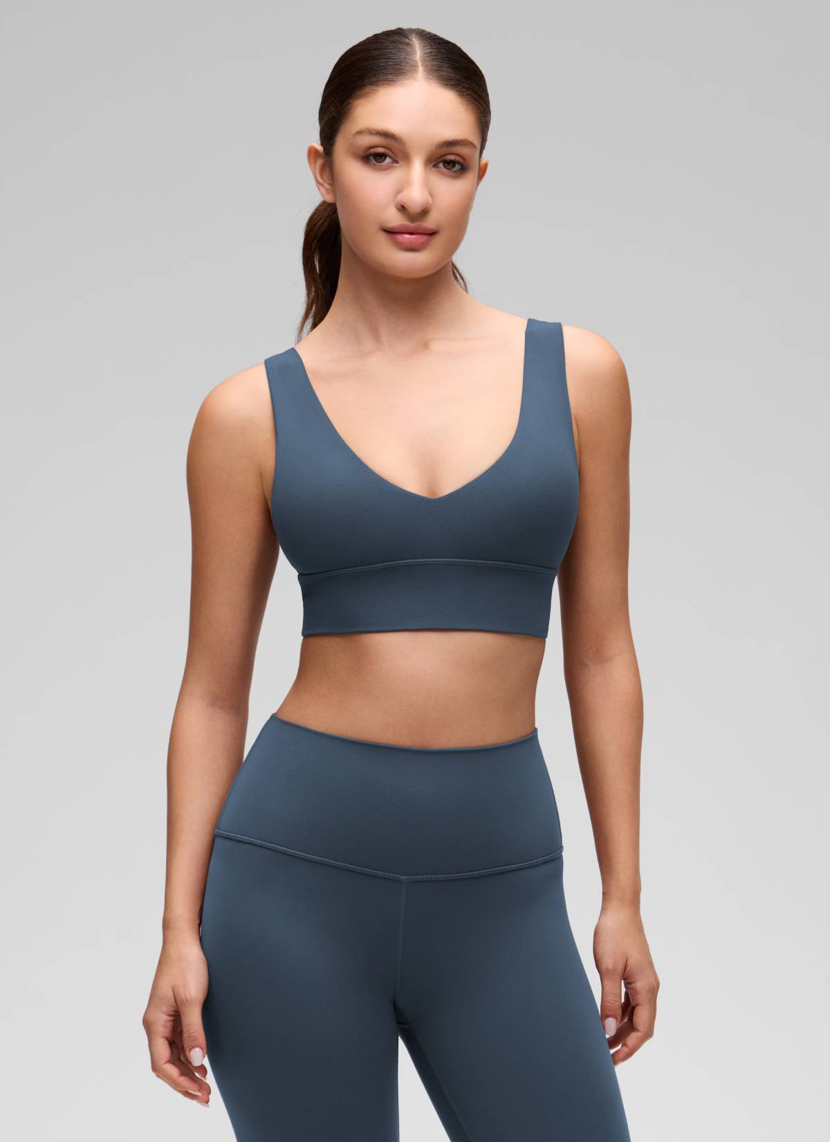 CRZ YOGA Women's Light Support Butterluxe Yoga Bra Longline U back V Neck Stelindigo @model_info:Inga