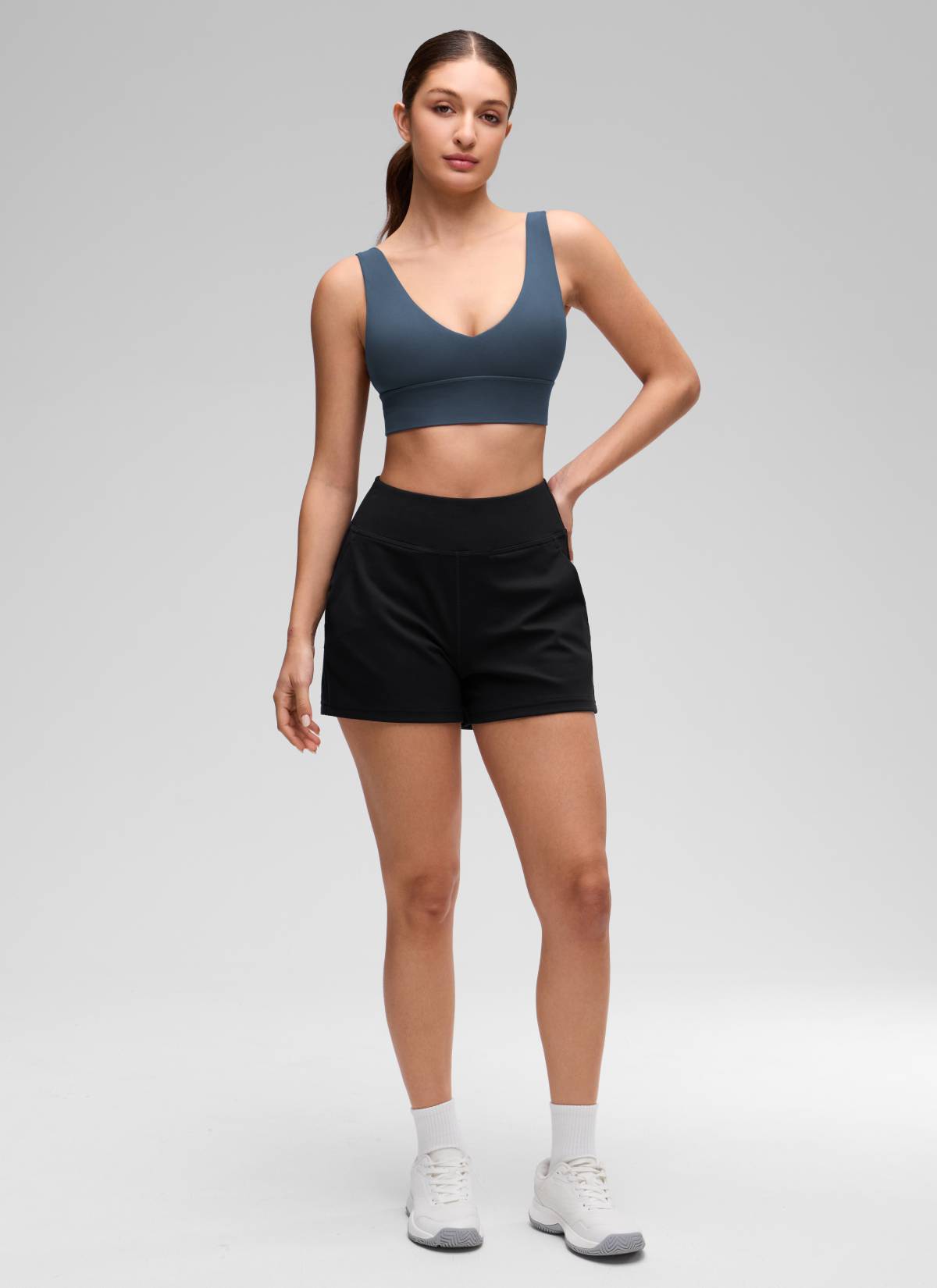 CRZ YOGA Women's Light Support Butterluxe Yoga Bra Longline U back V Neck Stelindigo @model_info:Inga