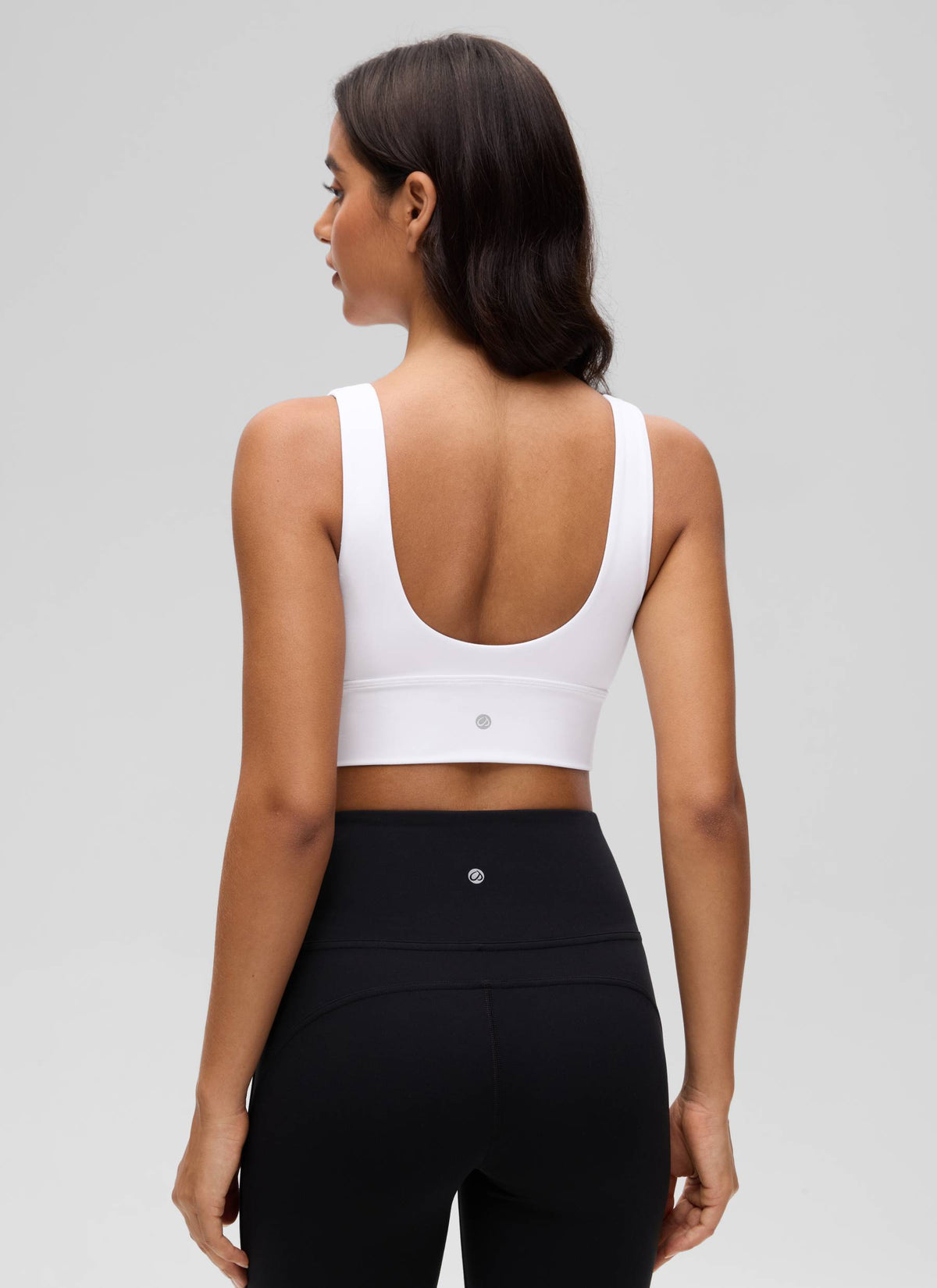 CRZ YOGA Women's Light Support Butterluxe Yoga Bra Longline U back V Neck White @model_info:Liss