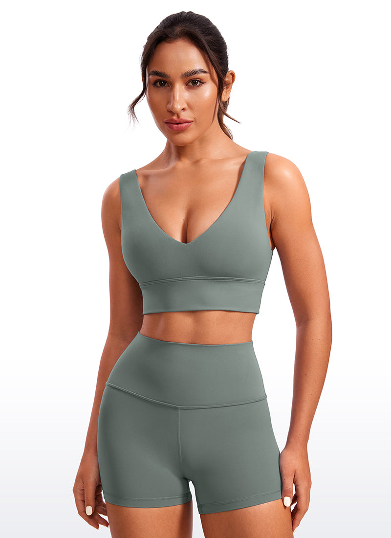 CRZ YOGA Women's Light Support Butterluxe Yoga Bra Longline U back V Neck Grey Sage @model_info:Joyce