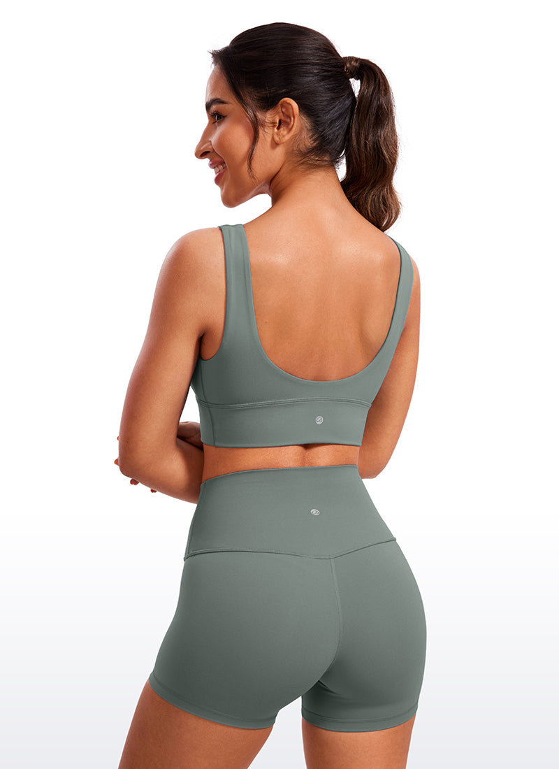 CRZ YOGA Women's Light Support Butterluxe Yoga Bra Longline U back V Neck Grey Sage @model_info:Joyce