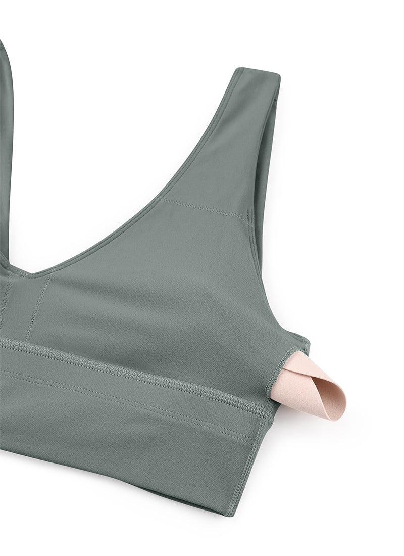 CRZ YOGA Women's Light Support Butterluxe Yoga Bra Longline U back V Neck Grey Sage @model_info:NEW