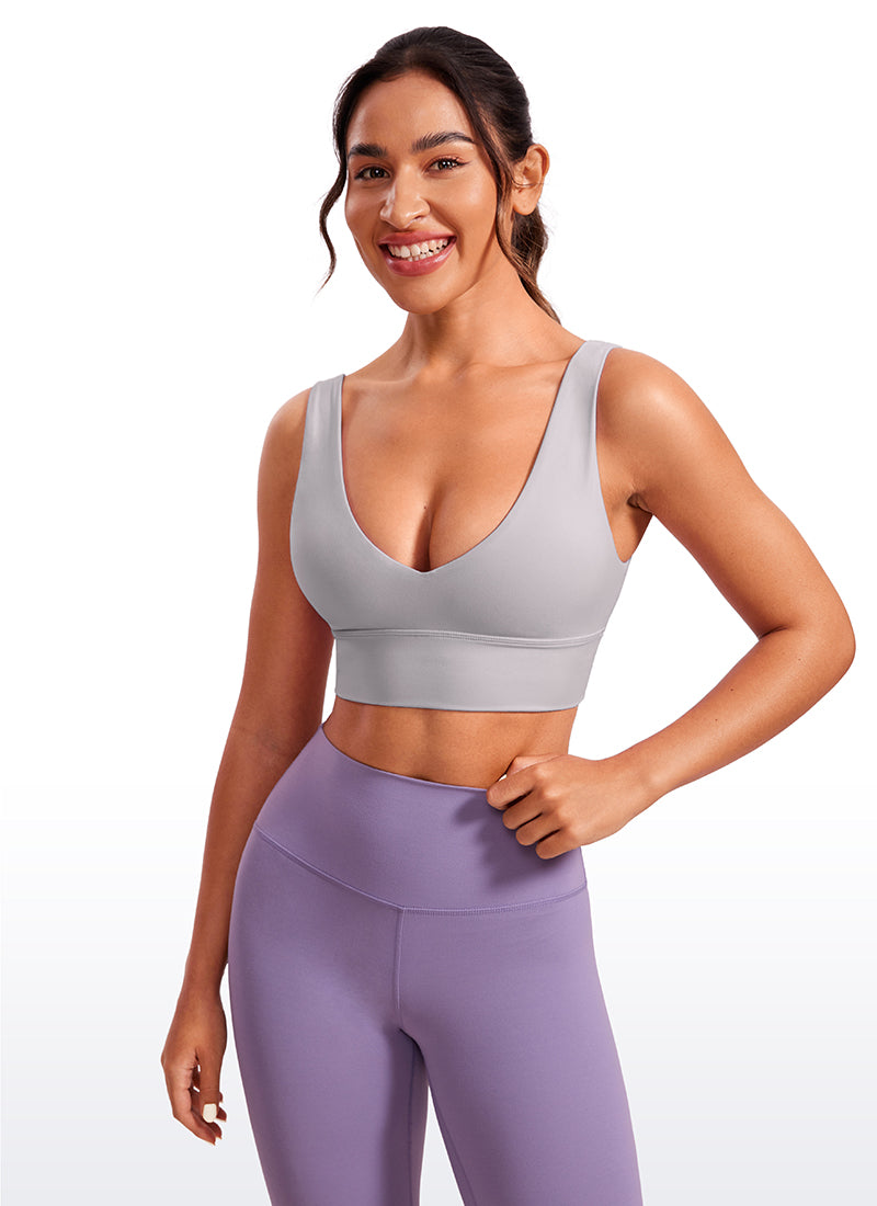 CRZ YOGA Women's Light Support Butterluxe Yoga Bra Longline U back V Neck Gull Gray @model_info:Joyce