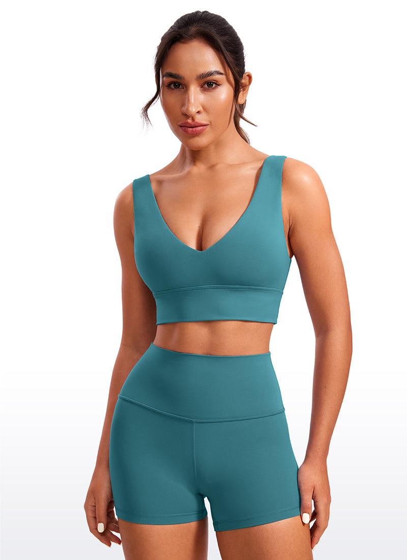 CRZ YOGA Women's Light Support Butterluxe Yoga Bra Longline U back V Neck Green Jade @model_info:Joyce