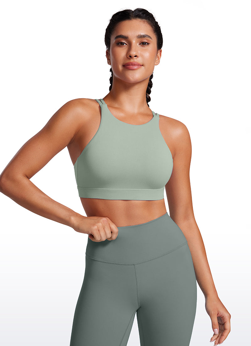 CRZ YOGA Soutien-gorge de sport Butterluxe coupe longue pour femme, dos croisé, Vert Palm Court