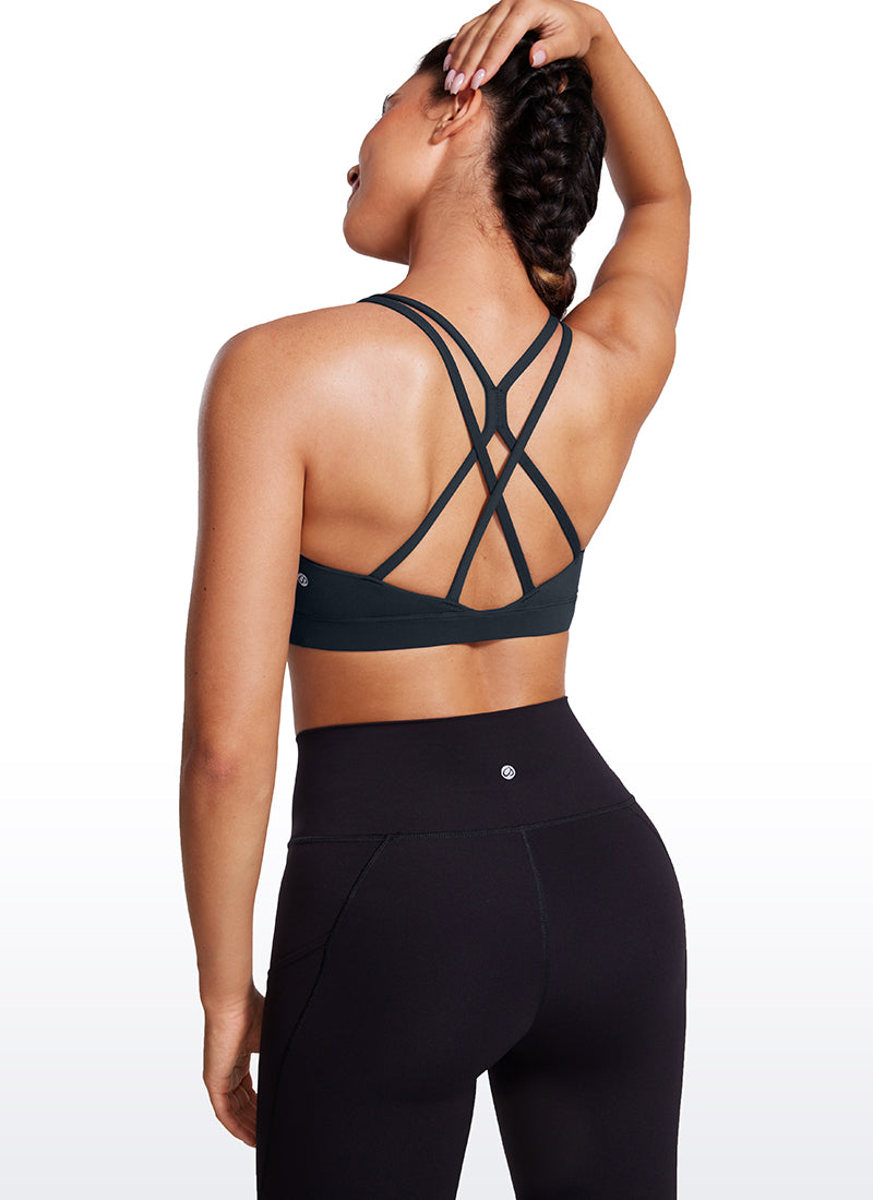 CRZ YOGA Soutien-gorge de sport long Butterluxe pour femme Dos croisé Bleu marine