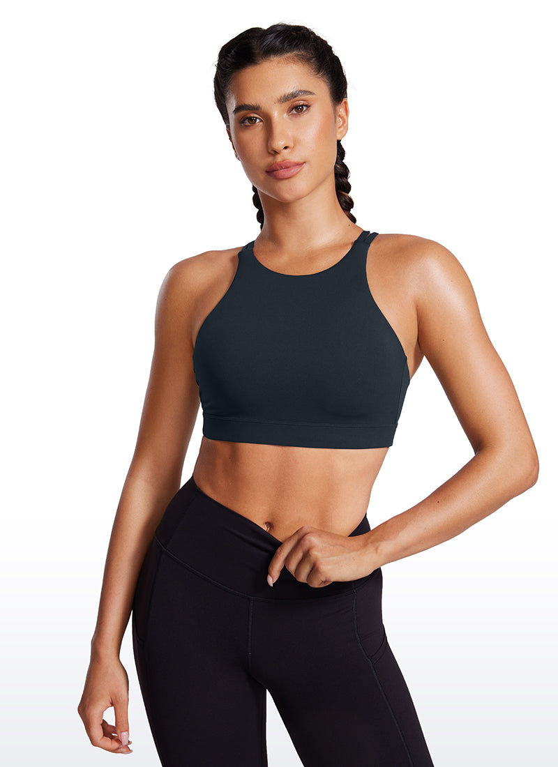 CRZ YOGA Soutien-gorge de sport long Butterluxe pour femme Dos croisé Bleu marine