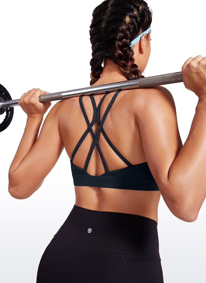 CRZ YOGA Soutien-gorge de sport long Butterluxe pour femme Dos croisé Bleu marine