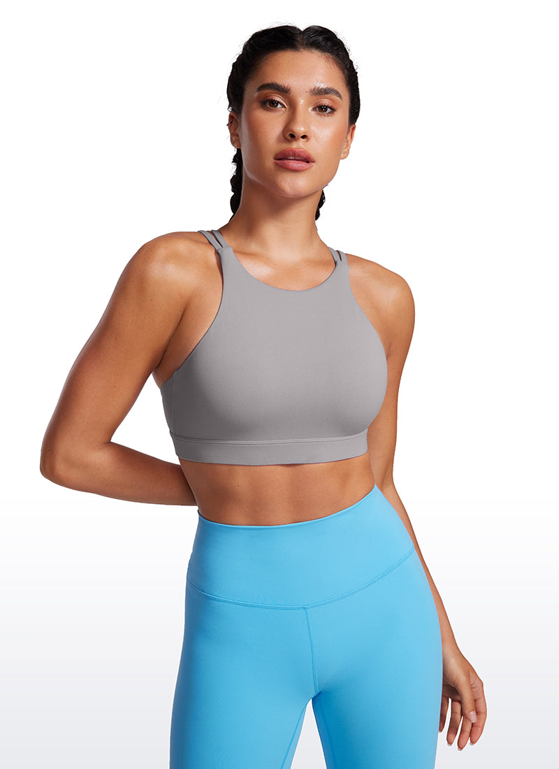 CRZ YOGA Soutien-gorge de sport long Butterluxe pour femme Dos croisé Gris mouette