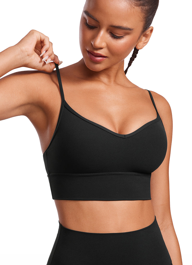 CRZ YOGA Butterluxe – Sutien sport de yoga pentru femei, cu decolteu în V, croi lung și cupe căptușite, negru