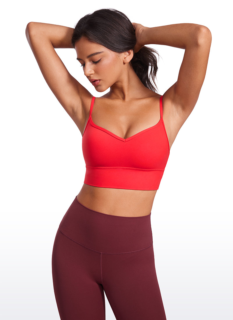 CRZ YOGA Butterluxe – Sutien sport de yoga cu cupe căptușite, model camisol lung cu decolteu în V, pentru femei, roșu intens