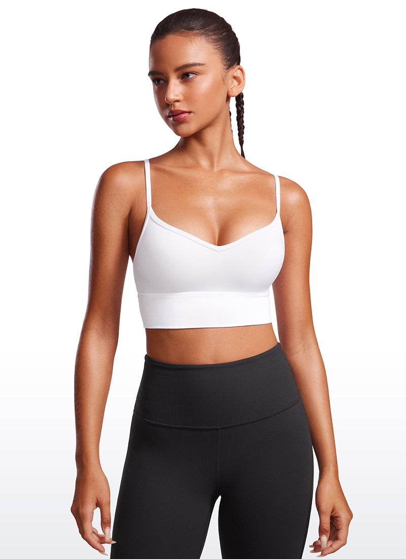 CRZ YOGA Butterluxe - Camisol lung pentru femei, cu decolteu în V, sutien sport de yoga cu pernițe, alb