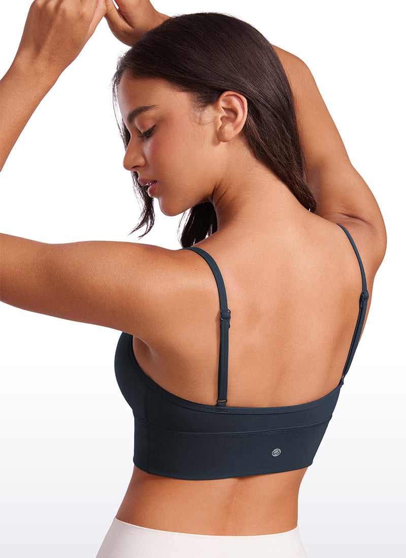 CRZ YOGA Butterluxe – Sutien sport de yoga cu cupe căptușite, model camisole lung, cu decolteu în V, pentru femei, culoare True Navy