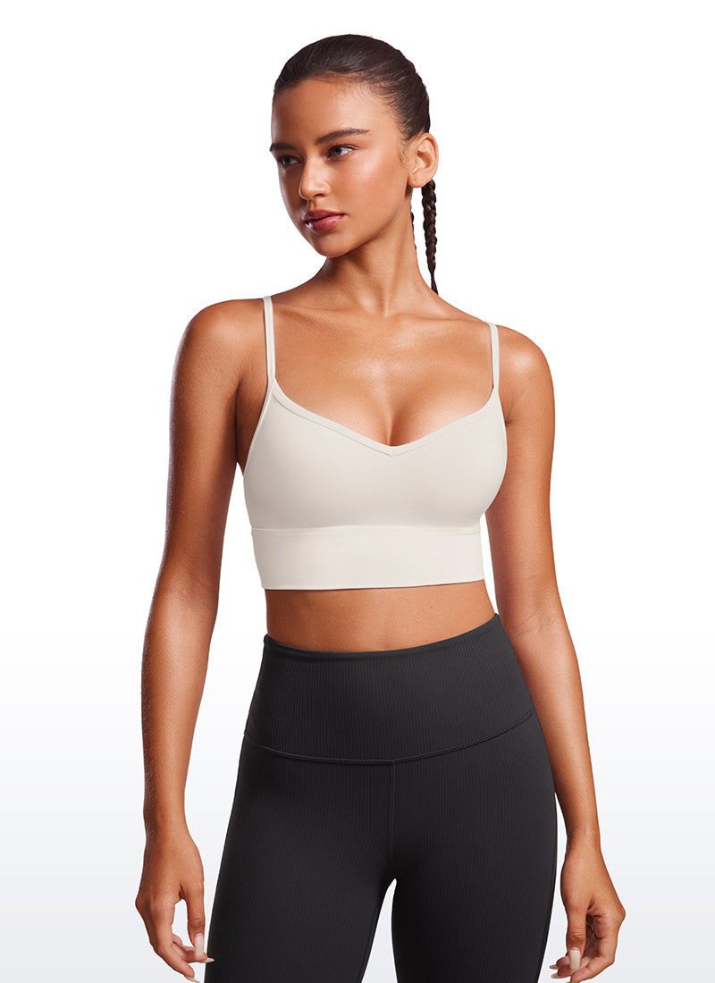 CRZ YOGA Butterluxe – Sutien sport de yoga cu cupe căptușite, model camisole cu decolteu în V și croi lung, pentru femei, alb lăptos
