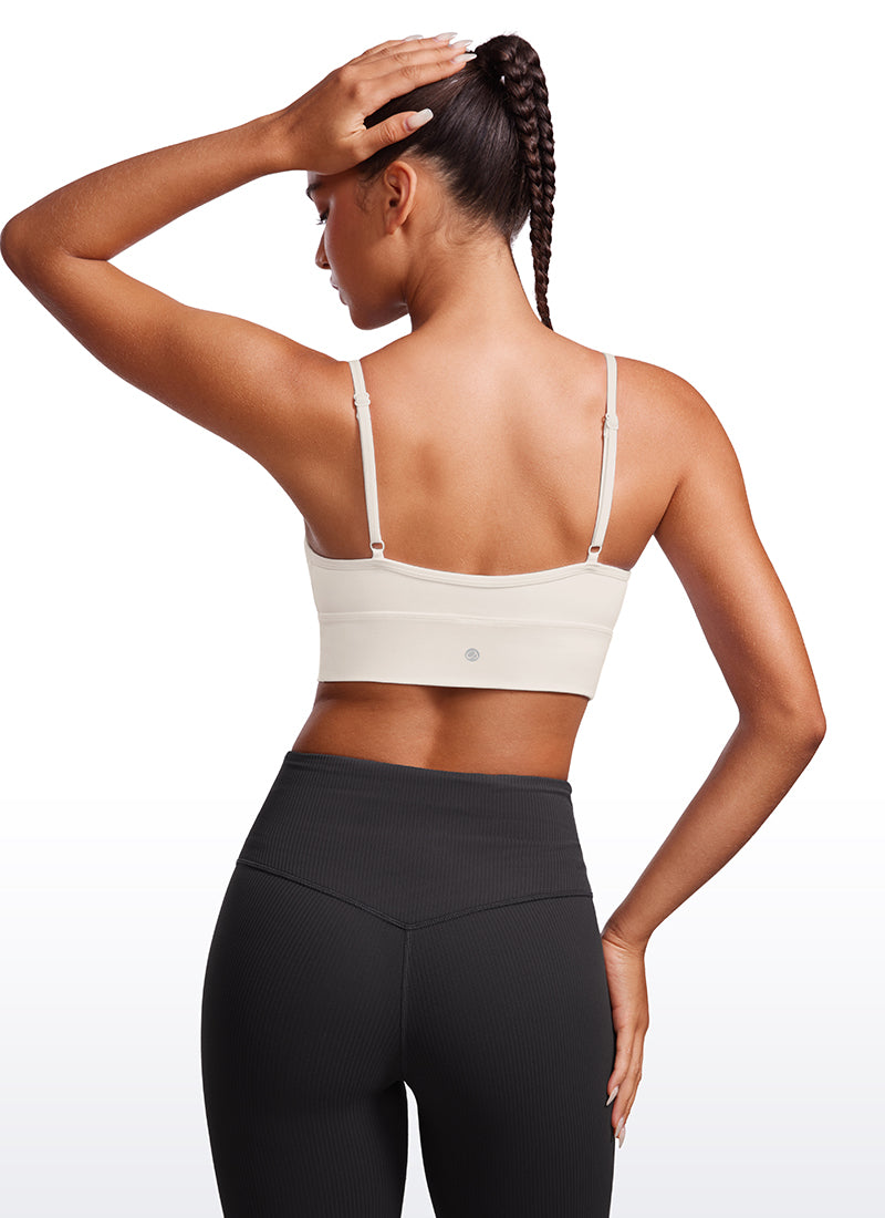 CRZ YOGA Butterluxe – Sutien sport de yoga cu cupe căptușite, model camisole cu decolteu în V și croi lung, pentru femei, alb lăptos