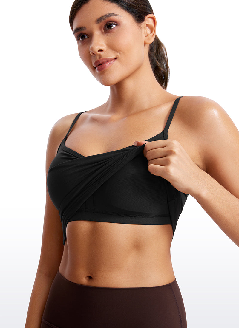 CRZ YOGA Butterluxe – Sutien sport de yoga pentru femei, cu decolteu în V, croi lung și căptușeală, negru