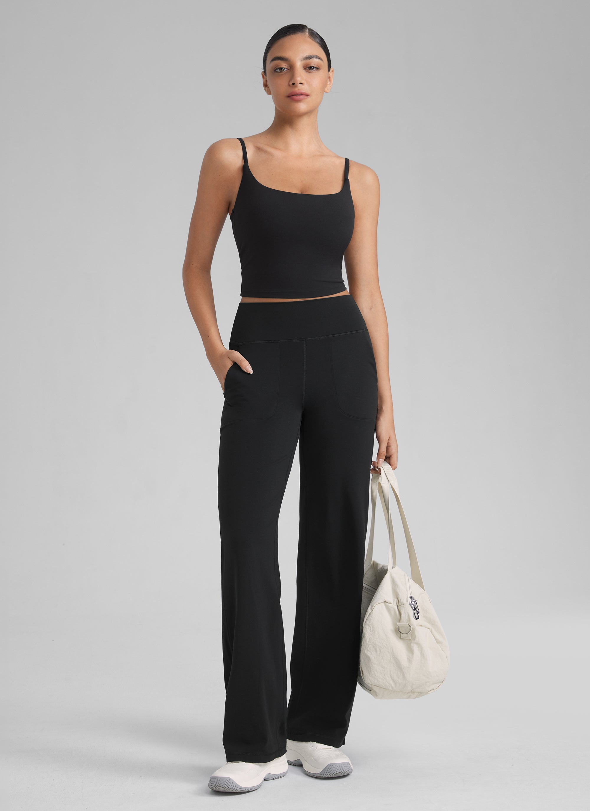 CRZ YOGA Dames Butterlift Yoga Longline sport-bh met ronde hals en U-rug, Zwart
