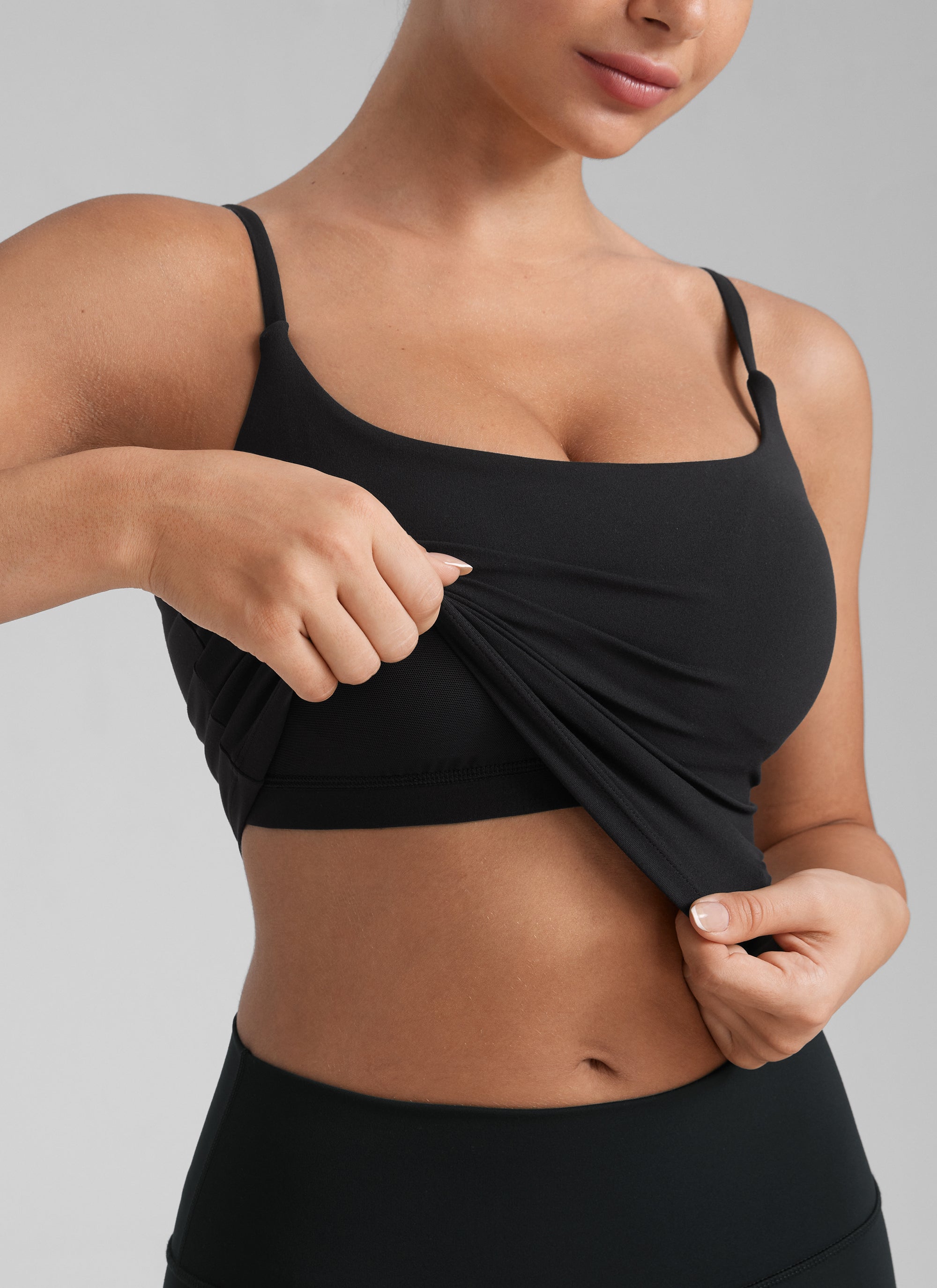 CRZ YOGA Dames Butterlift Yoga Longline sport-bh met ronde hals en U-rug, Zwart