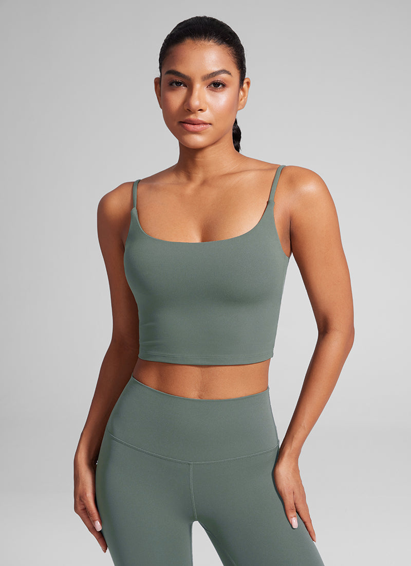 CRZ YOGA Dames Butterlift Yoga Longline sport-bh met ronde hals en U-rug, Grijs salie