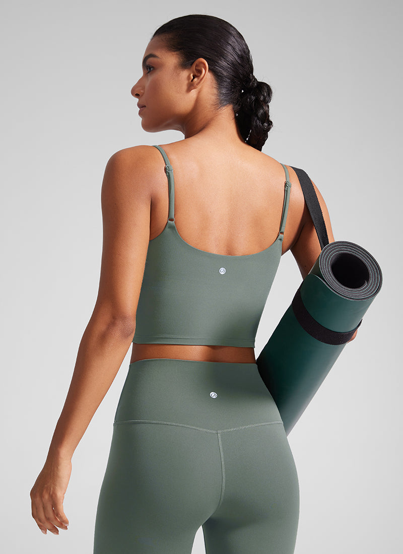 CRZ YOGA Dames Butterlift Yoga Longline sport-bh met ronde hals en U-rug, Grijs salie