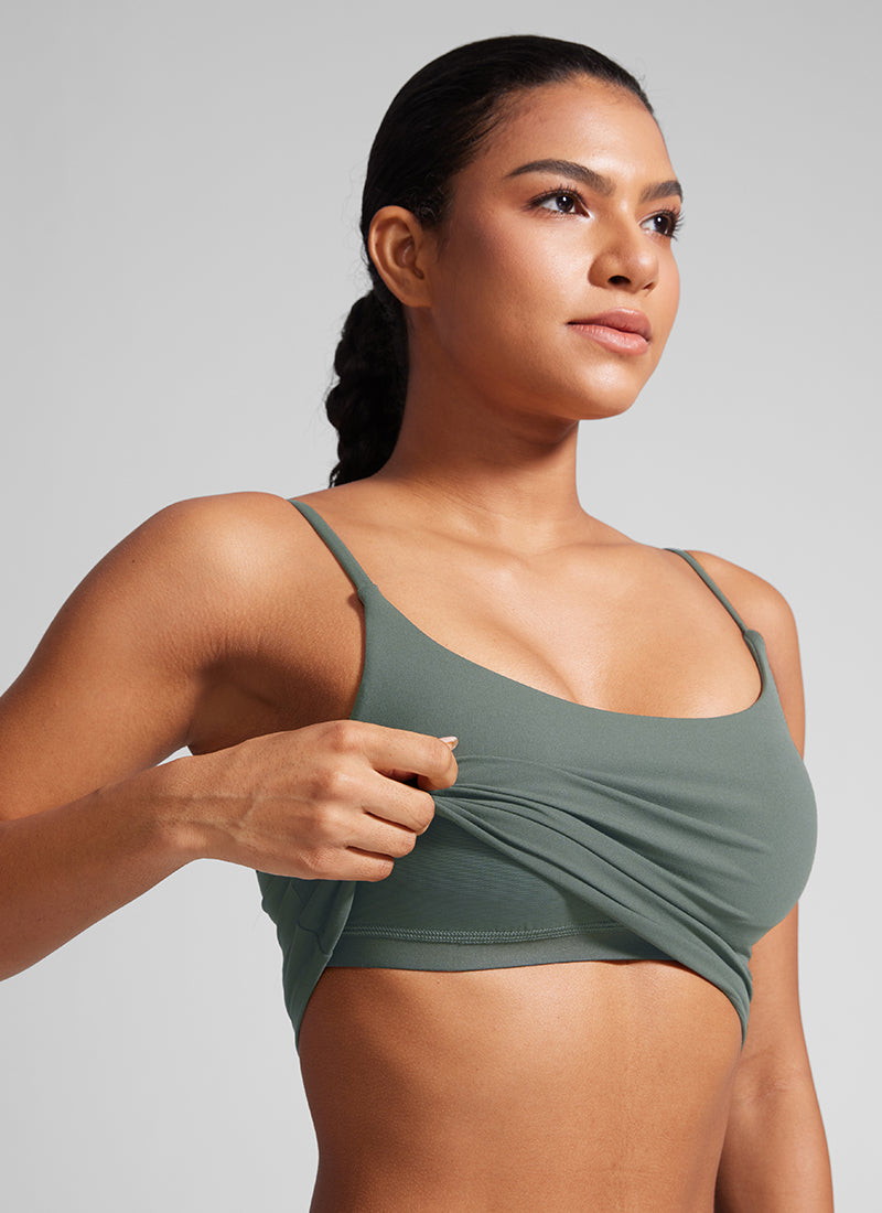 CRZ YOGA Dames Butterlift Yoga Longline sport-bh met ronde hals en U-rug, Grijs salie
