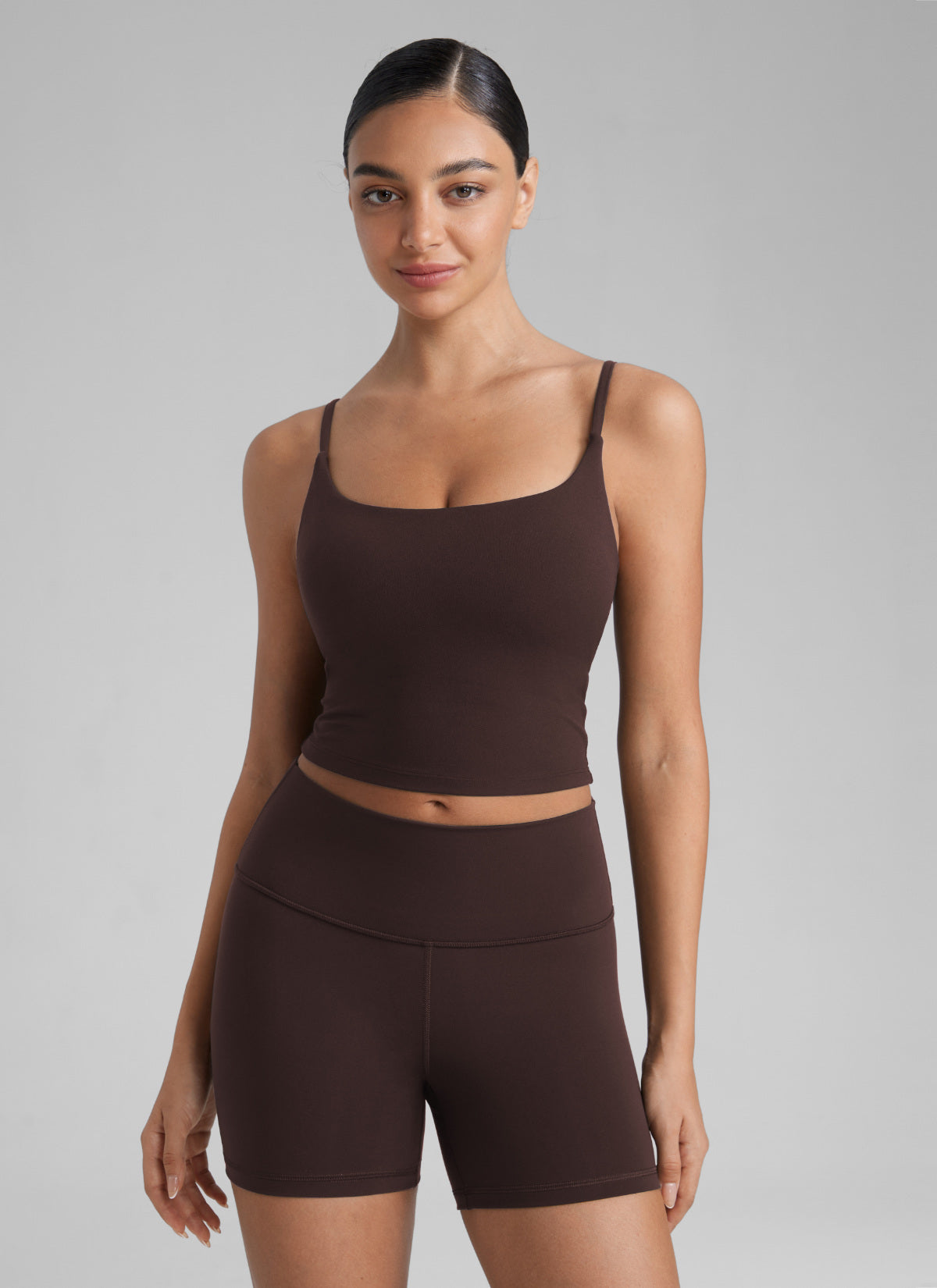 CRZ YOGA Dames Butterlift Yoga Longline sport-bh met ronde hals en U-rug, Hot Fudge bruin