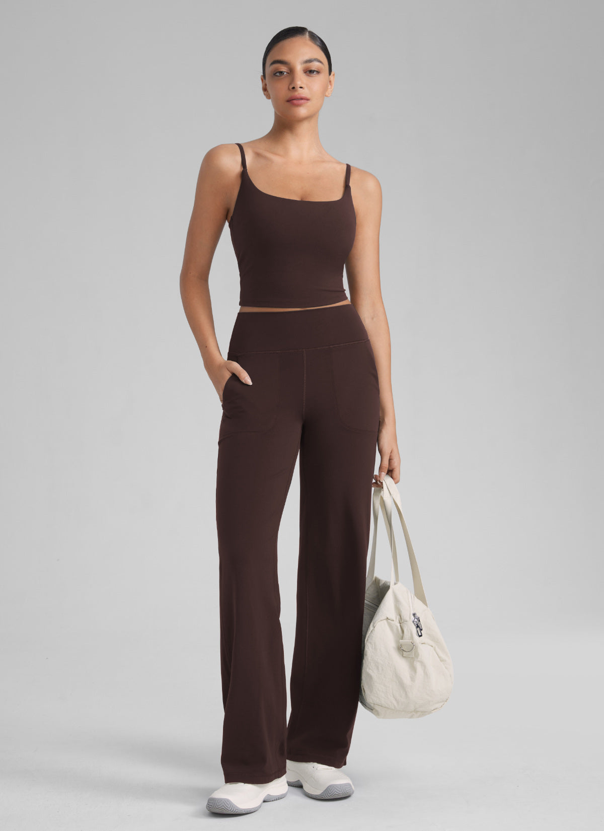 CRZ YOGA Dames Butterlift Yoga Longline sport-bh met ronde hals en U-rug, Hot Fudge bruin