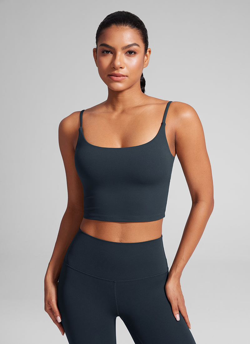 CRZ YOGA Dames Butterlift Yoga Longline sport-bh met ronde hals en U-rug, Echt marineblauw