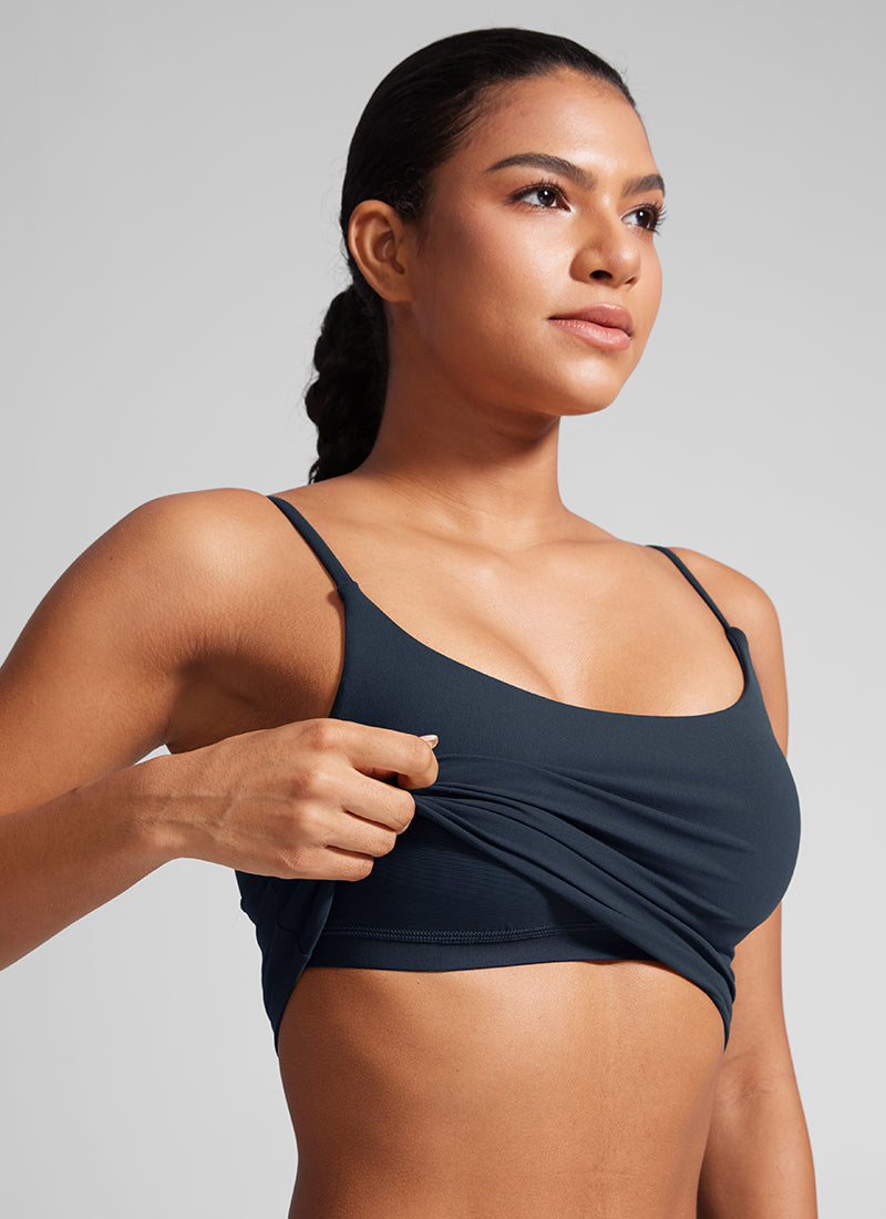 CRZ YOGA Dames Butterlift Yoga Longline sport-bh met ronde hals en U-rug, Echt marineblauw