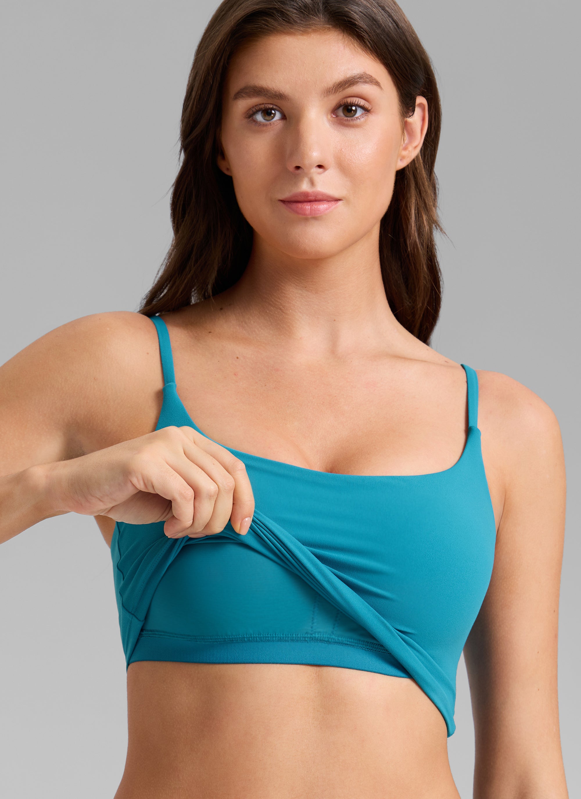 CRZ YOGA Dames Butterlift Yoga Longline sport-bh met ronde hals en U-rug, Hawaïaans blauw